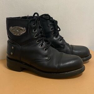 Harley Davidson Womens Black Lace Up Motorcycle Boots